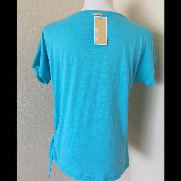 Turquoise top Michael Kors knit top short sleeve relaxed fit round neck - Picture 2 of 9